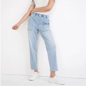 Madewell Pull-On Relaxed Denim Jeans Utility Elastic Waist Light Wash, Size M